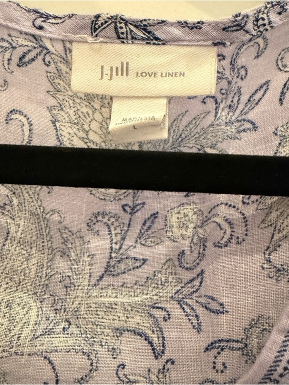 J. Jill Lavender Paisley V-Neck Tunic Shirt Size M 100% Linen Summer Resortwear - Picture 4 of 7